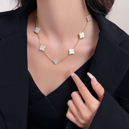 [Solara Jewelry ]CLOVER 10 MOTIFS WEISSE PERLMUTTKETTE