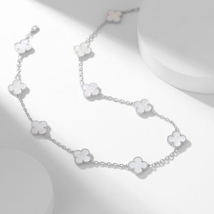 [Solara Jewelry ]CLOVER 10 MOTIFS WEISSE PERLMUTTKETTE