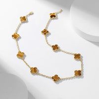 [Solara Jewelry ]CLOVER 10 MOTIFS TIGER EYE NECKLACE