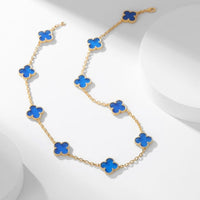 [Solara Jewelry ]CLOVER 10 MOTIFS BLUE AGATE NECKLACE