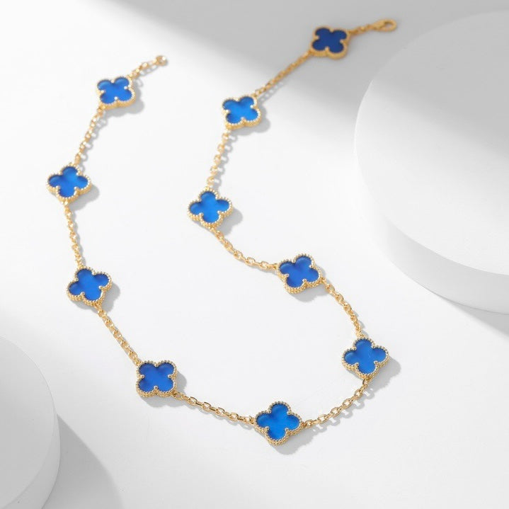 [Solara Jewelry ]クローバー 10モチーフ ブルーアゲートネックレス