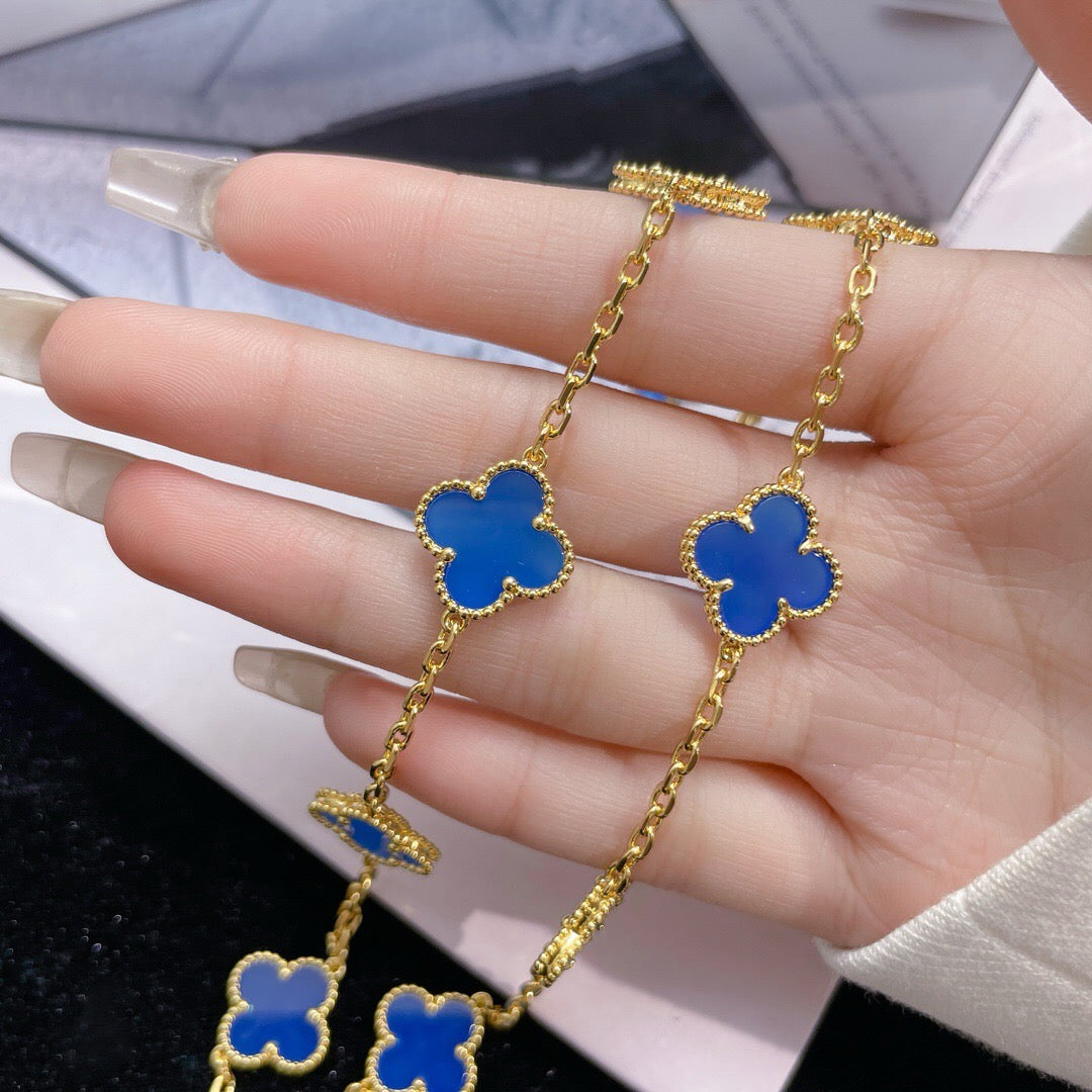 [Solara Jewelry ]クローバー 10モチーフ ブルーアゲートネックレス