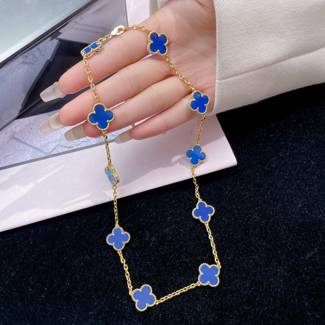 [Solara Jewelry ]クローバー 10モチーフ ブルーアゲートネックレス