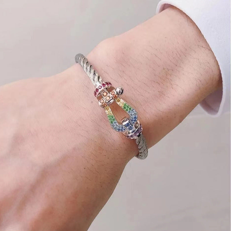 [Solara Jewelry ]FORC GROSSES HUFEISEN FARBIGES DIAMANTARMRETT SILBER