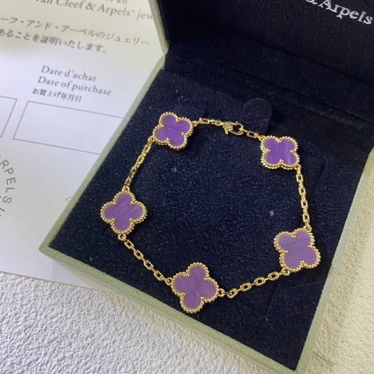 [Solara Jewelry ]クローバー 5モチーフ パープルバイオレット ブレスレット