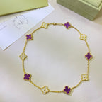 [Solara Jewelry ]クローバー 10モチーフ パープルバイオレット ダイヤモンドネックレス