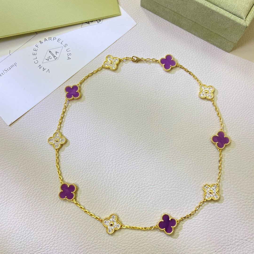 [Solara Jewelry ]クローバー 10モチーフ パープルバイオレット ダイヤモンドネックレス