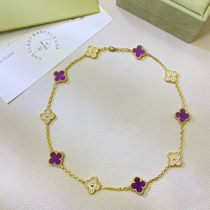[Solara Jewelry ]クローバー 10モチーフ パープルバイオレット ダイヤモンドネックレス