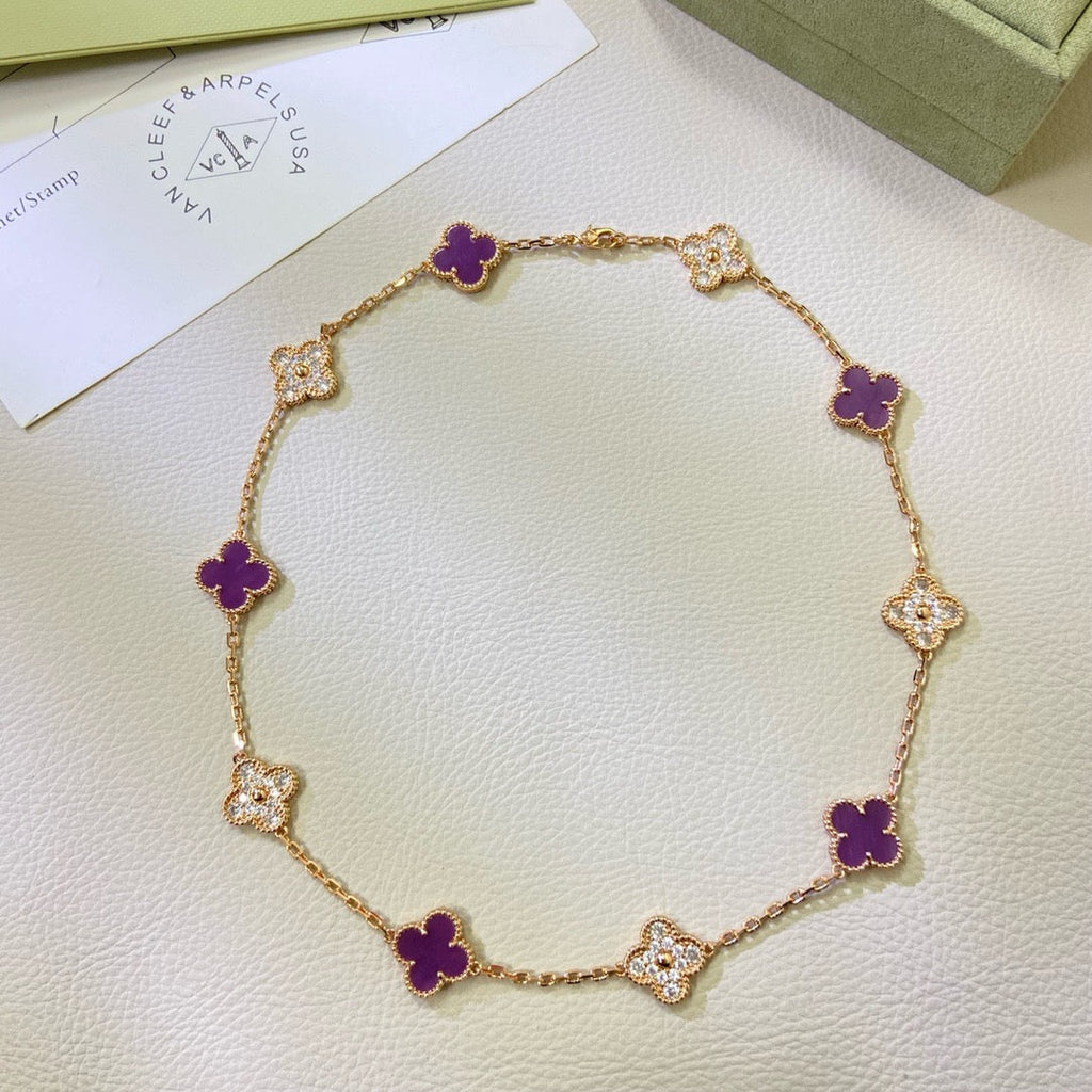 [Solara Jewelry ]クローバー 10モチーフ パープルバイオレット ダイヤモンドネックレス