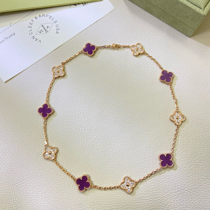 [Solara Jewelry ]クローバー 10モチーフ パープルバイオレット ダイヤモンドネックレス