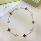 [Solara Jewelry ]クローバー 10モチーフ パープルバイオレット ダイヤモンドネックレス