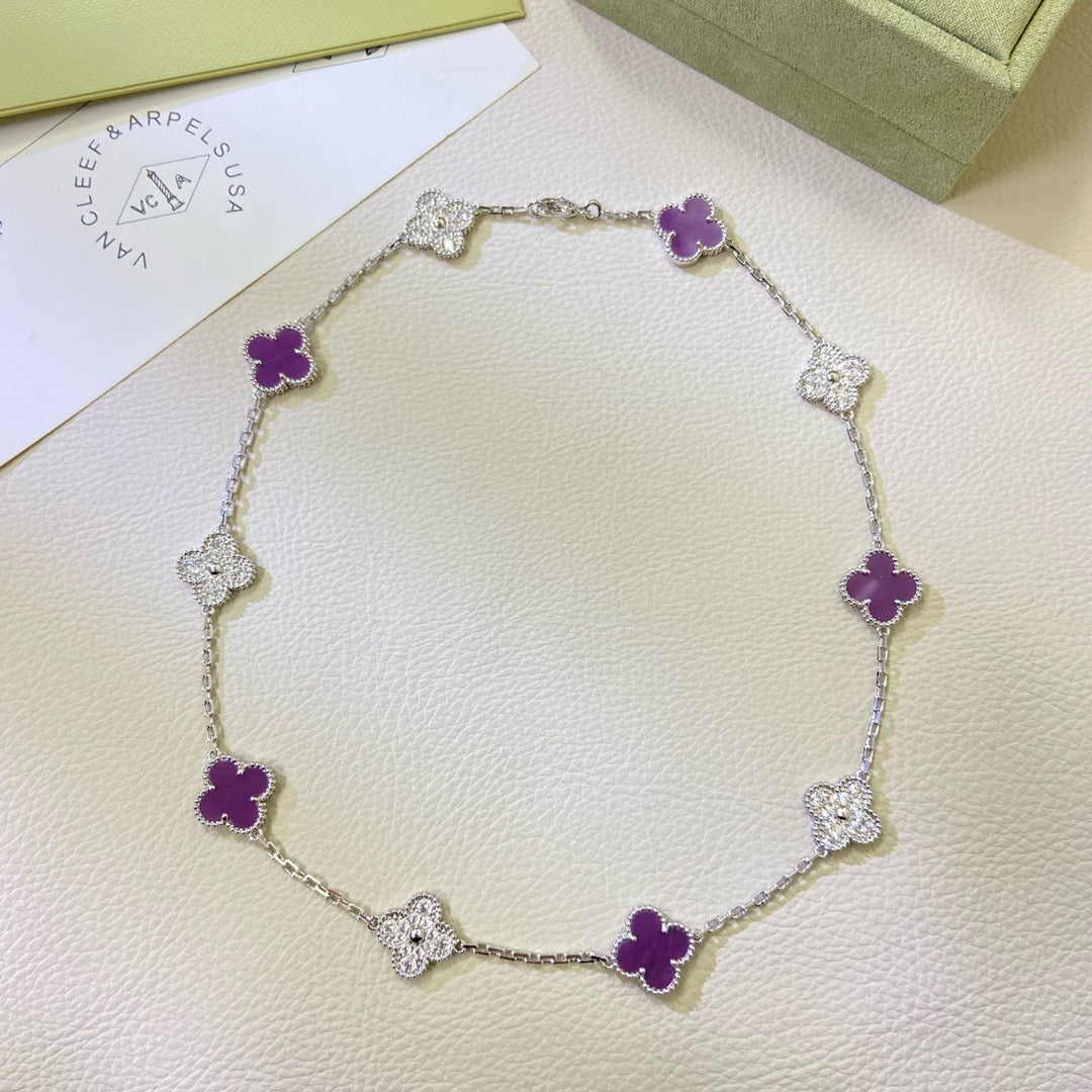 [Solara Jewelry ]クローバー 10モチーフ パープルバイオレット ダイヤモンドネックレス