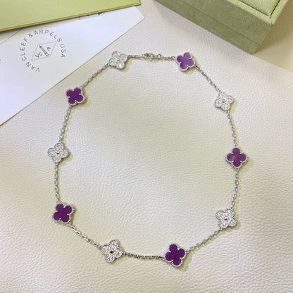 [Solara Jewelry ]クローバー 10モチーフ パープルバイオレット ダイヤモンドネックレス