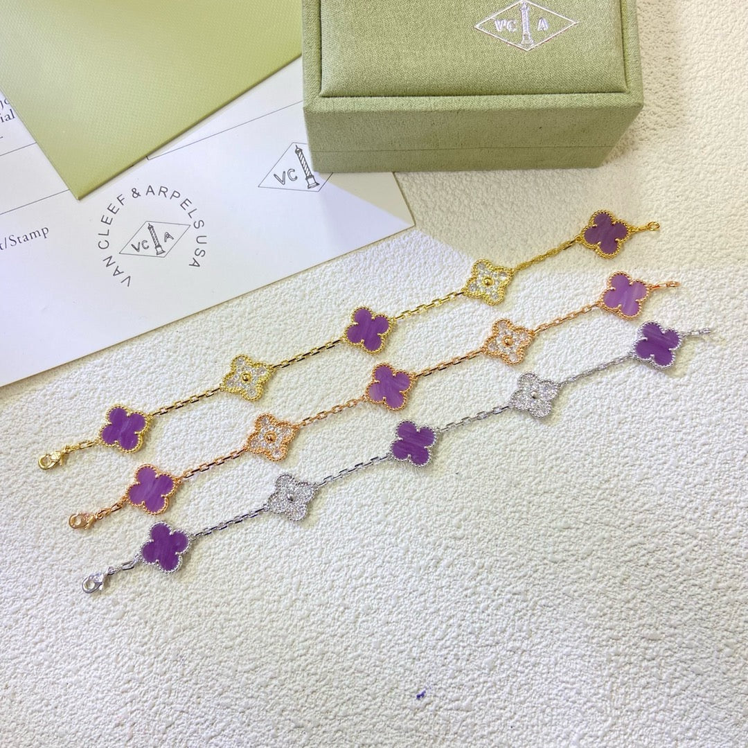 [Solara Jewelry ]KLEE 5 MOTIVE LILA-VIOLETTE DIAMANTEN-ARMBAND