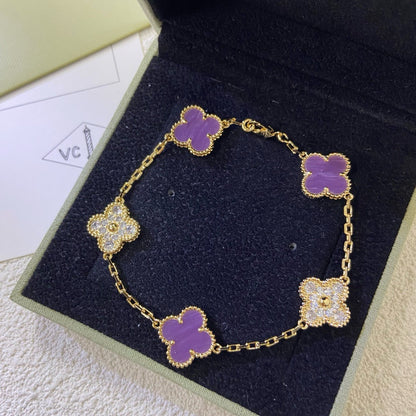[Solara Jewelry ]KLEE 5 MOTIVE LILA-VIOLETTE DIAMANTEN-ARMBAND