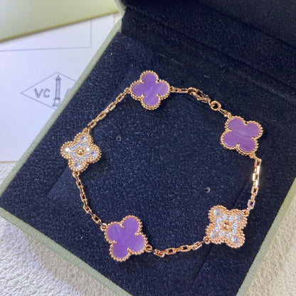 [Solara Jewelry ]KLEE 5 MOTIVE LILA-VIOLETTE DIAMANTEN-ARMBAND