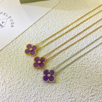 [Solara Jewelry ]クローバー 15MM ダイヤモンド パープルバイオレット ネックレス