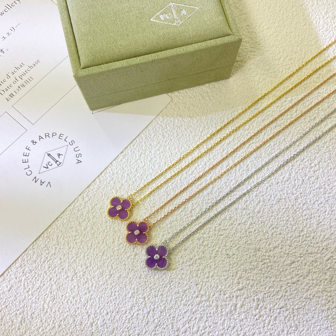 [Solara Jewelry ]クローバー 15MM ダイヤモンド パープルバイオレット ネックレス