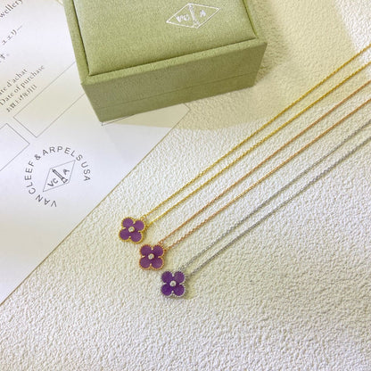 [Solara Jewelry ]クローバー 15MM ダイヤモンド パープルバイオレット ネックレス