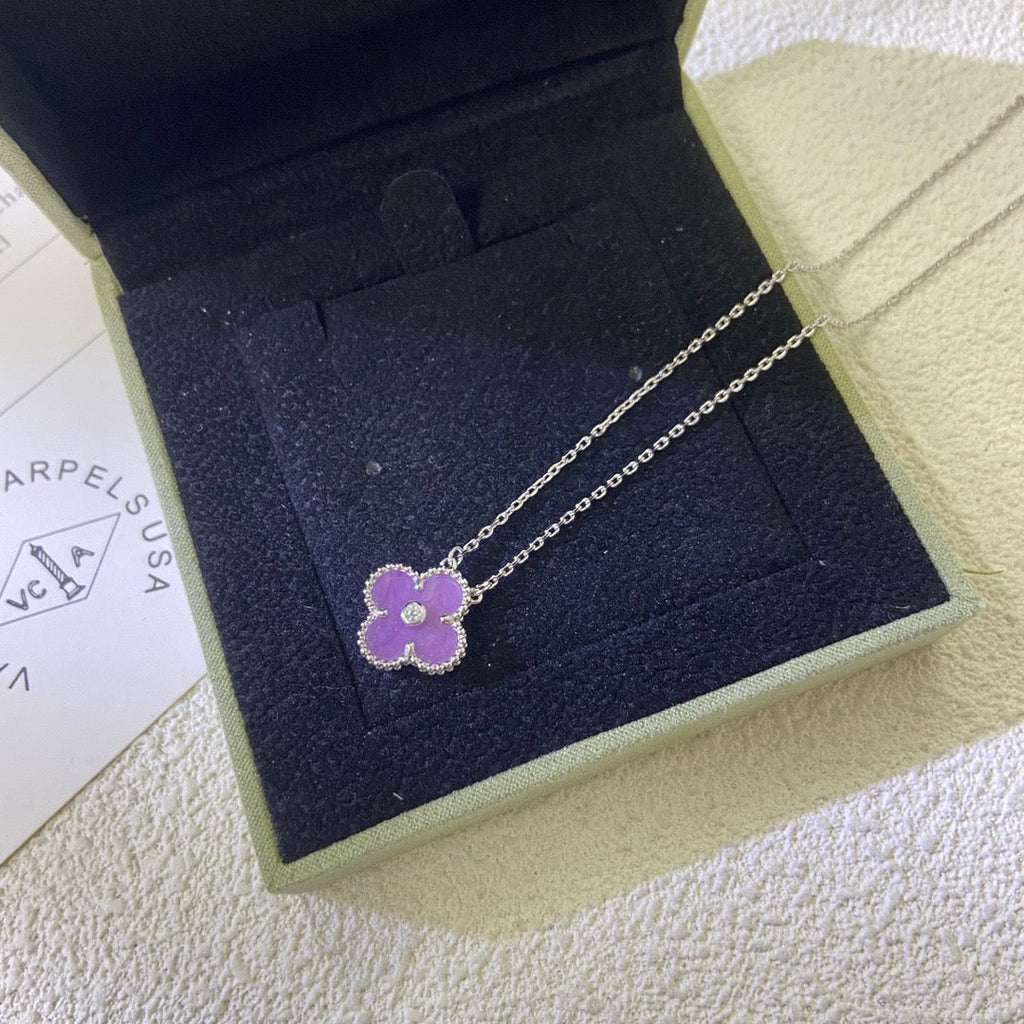[Solara Jewelry ]クローバー 15MM ダイヤモンド パープルバイオレット ネックレス