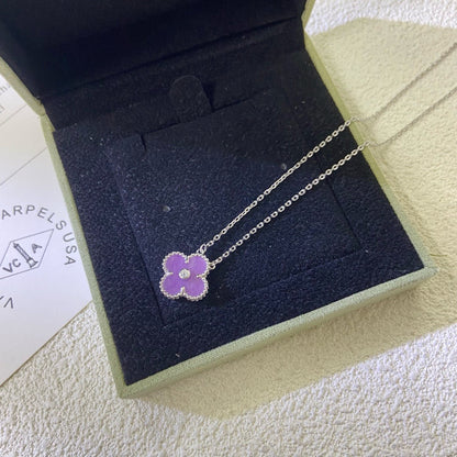 [Solara Jewelry ]クローバー 15MM ダイヤモンド パープルバイオレット ネックレス
