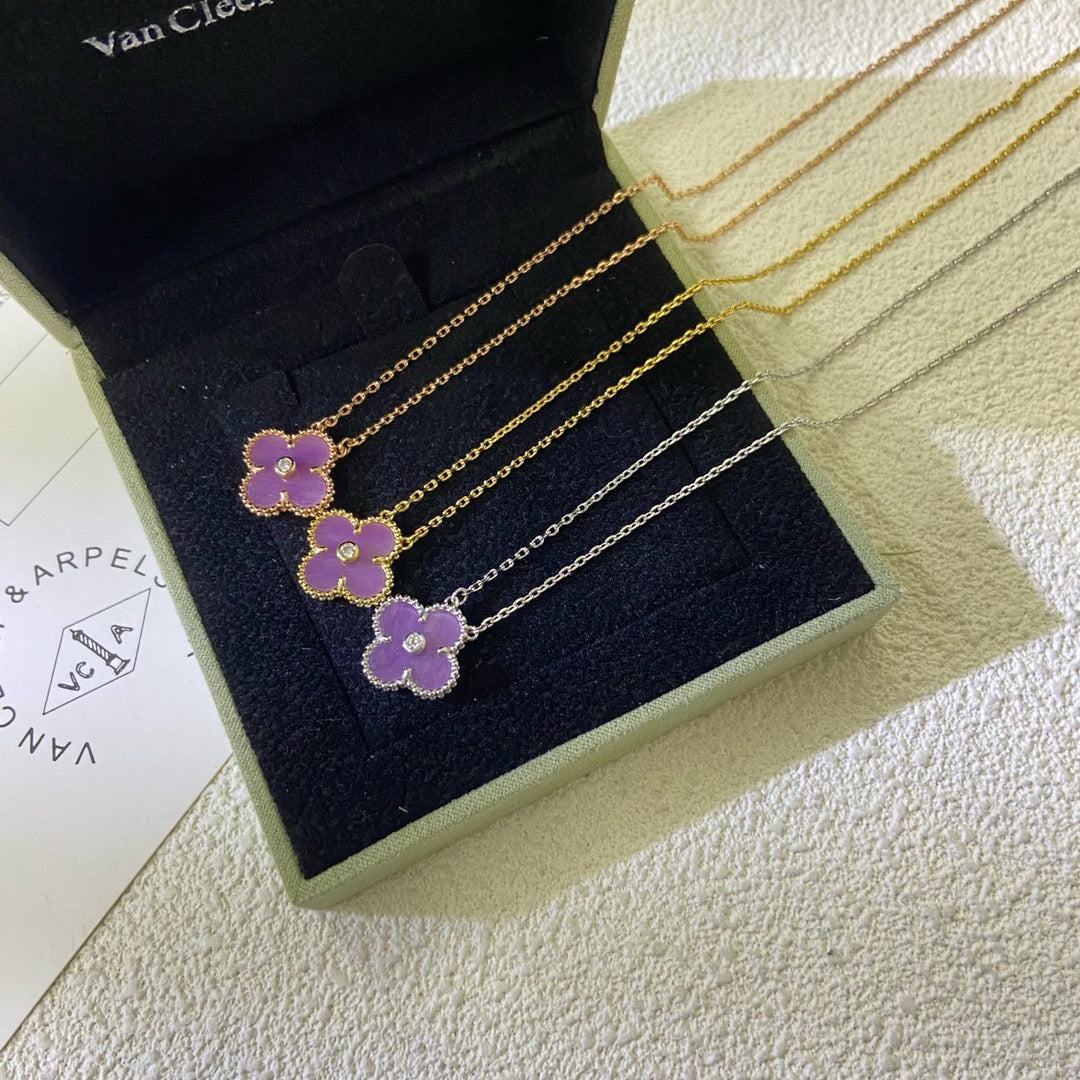 [Solara Jewelry ]クローバー 15MM ダイヤモンド パープルバイオレット ネックレス