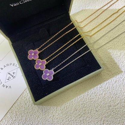 [Solara Jewelry ]クローバー 15MM ダイヤモンド パープルバイオレット ネックレス