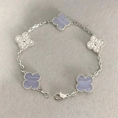[ソララジュエリー] クローバー 5モチーフ ダイヤモンド パープルカルセドニー ブレスレット シルバー