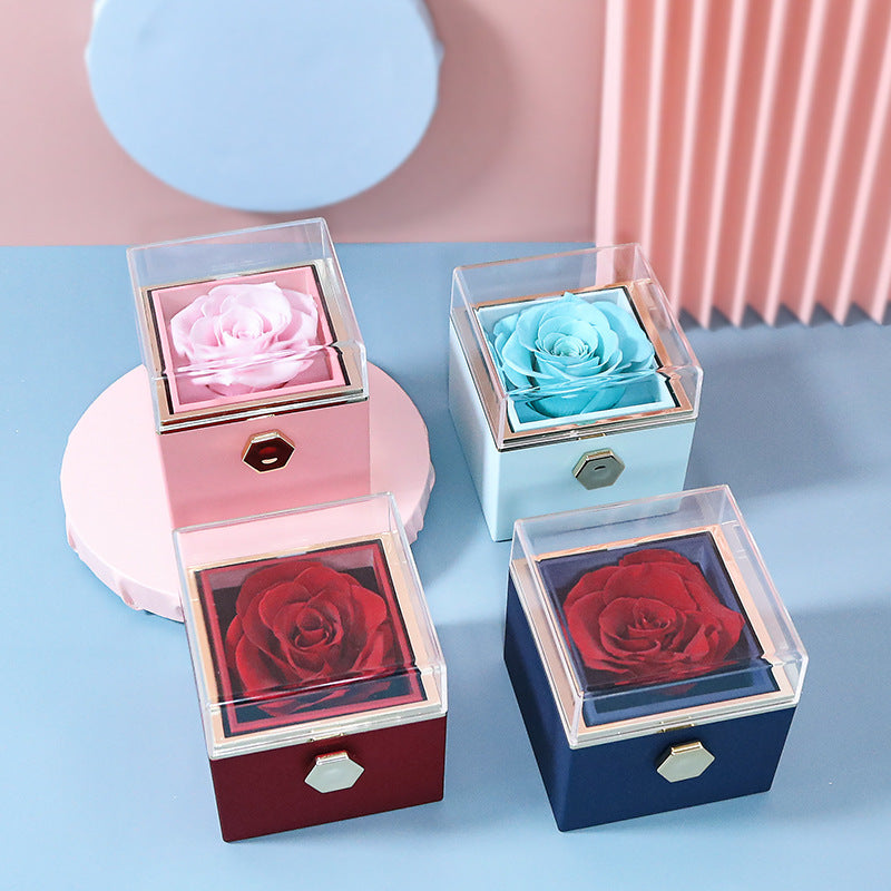 KREATIVE DREHBARE GESCHENKBOX FÜR KONSERVIERTE ROSEN MIT SCHMUCKFÄCHCHEN (OHNE LOGO)