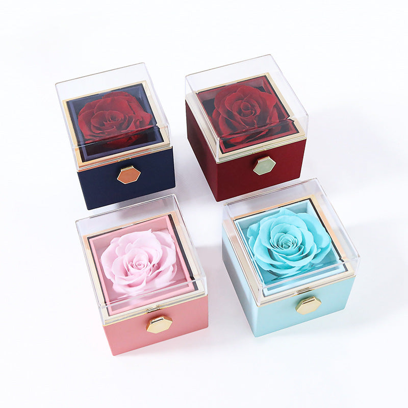 KREATIVE DREHBARE GESCHENKBOX FÜR KONSERVIERTE ROSEN MIT SCHMUCKFÄCHCHEN (OHNE LOGO)