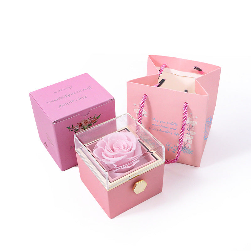 KREATIVE DREHBARE GESCHENKBOX FÜR KONSERVIERTE ROSEN MIT SCHMUCKFÄCHCHEN (OHNE LOGO)