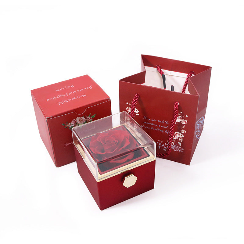 KREATIVE DREHBARE GESCHENKBOX FÜR KONSERVIERTE ROSEN MIT SCHMUCKFÄCHCHEN (OHNE LOGO)