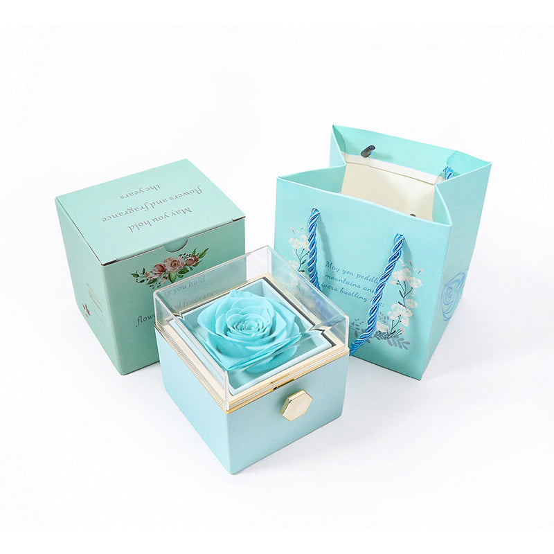KREATIVE DREHBARE GESCHENKBOX FÜR KONSERVIERTE ROSEN MIT SCHMUCKFÄCHCHEN (OHNE LOGO)