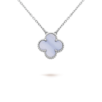 [Solara Jewelry ]CLOVER 15MM BLUE CHALCEDONY NECKLACE SILVER