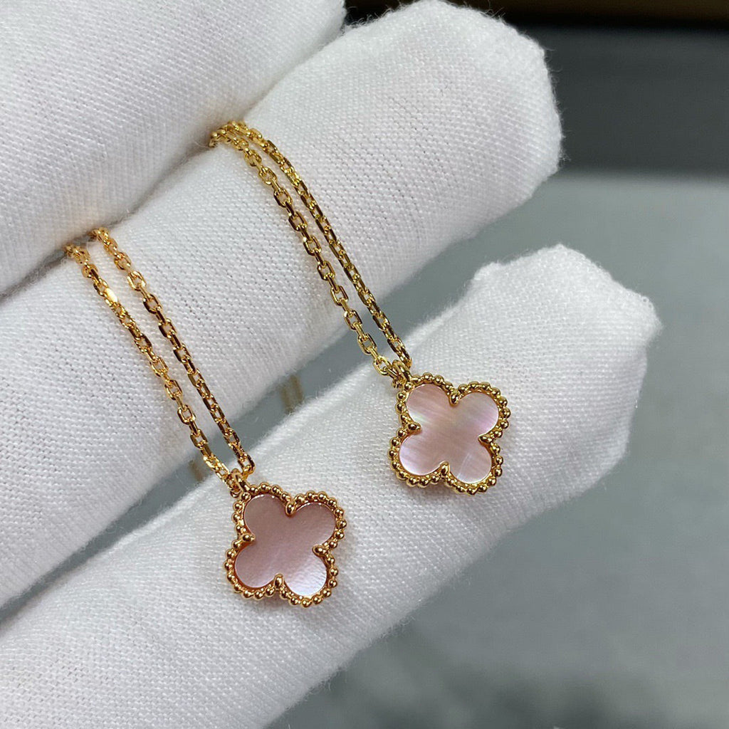 [Solara Jewelry] クローバー 9.5MM ピンク マザーオブパール シングル フラワー ネックレス
