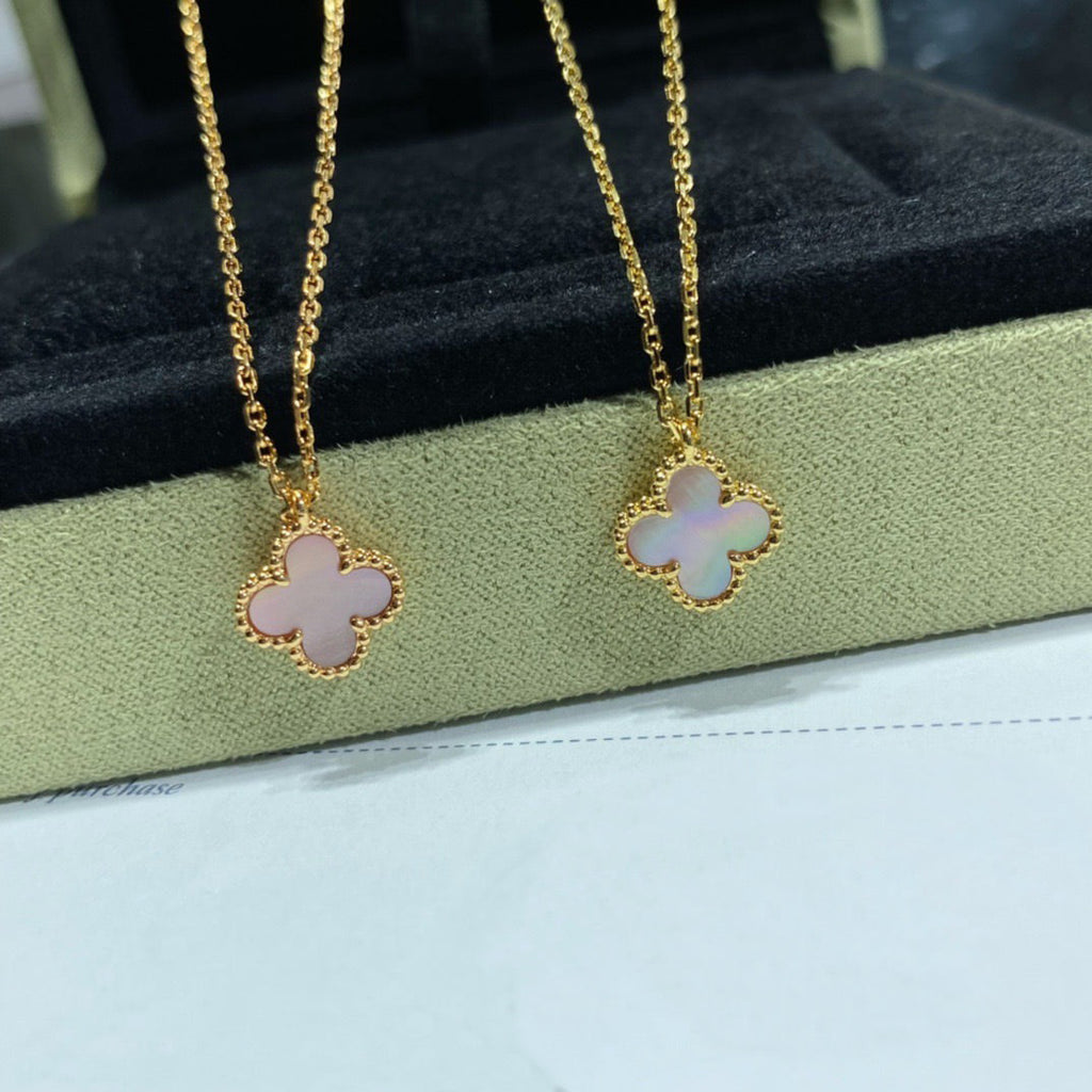 [Solara Jewelry] クローバー 9.5MM ピンク マザーオブパール シングル フラワー ネックレス