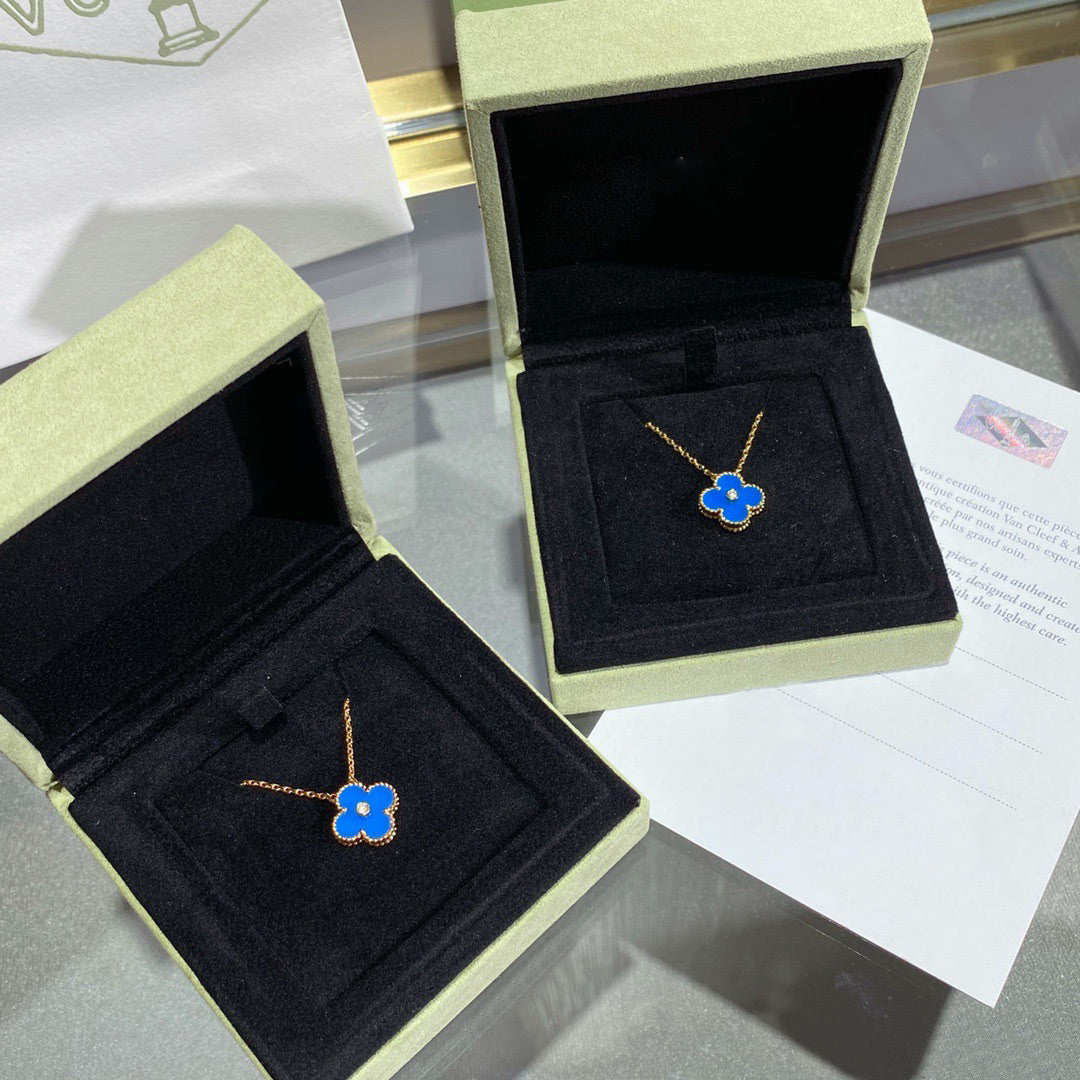 [Solara Jewelry] KLEEBRAUM 15MM DIAMANT UND BLAUES ACHAT HALSKETTE