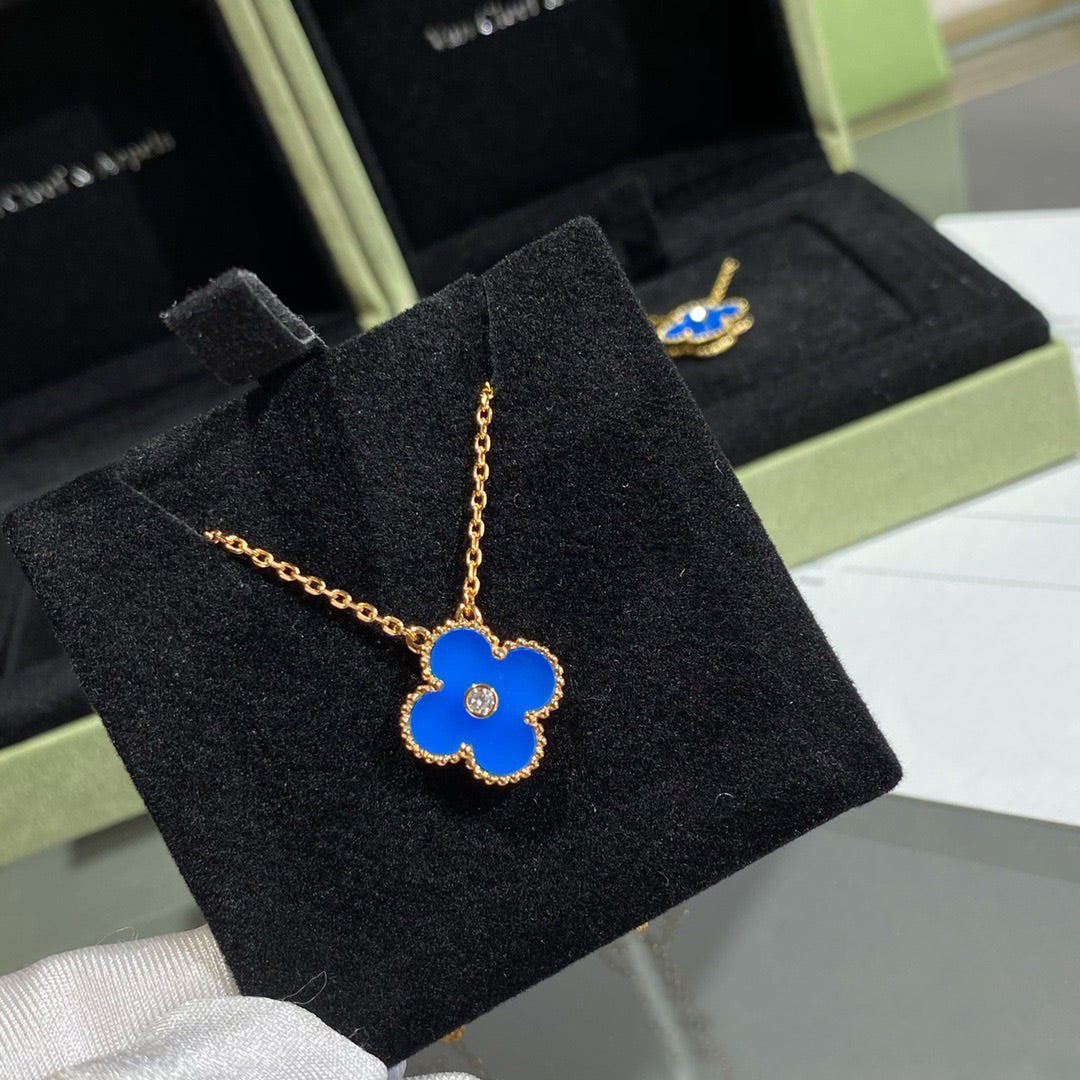 [Solara Jewelry] KLEEBRAUM 15MM DIAMANT UND BLAUES ACHAT HALSKETTE