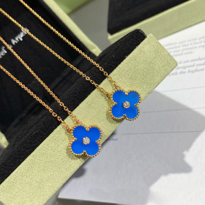 [Solara Jewelry] KLEEBRAUM 15MM DIAMANT UND BLAUES ACHAT HALSKETTE