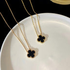[Solara Jewelry ]CLOVER 15MM BLACK ONYX SINGLE FLOWER NECKLACE