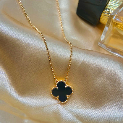 [Solara Jewelry ]KLEE 15MM SCHWARZER ONYX EINZELBLUMEN-HALSKETTE