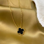 [Solara Jewelry ]CLOVER 15MM BLACK ONYX SINGLE FLOWER NECKLACE