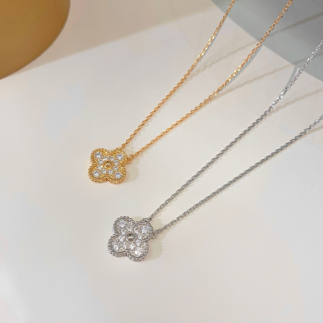 [Solara Jewelry ]KLEE 15MM DIAMANT EINZELBLUMEN HALSKETTE