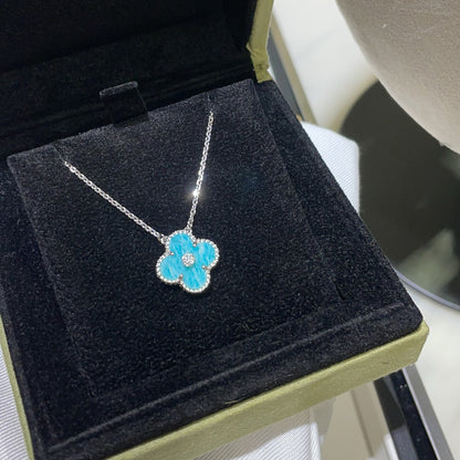 [Solara Jewelry ]クローバー 15MM ダイヤモンド SVRES ポーセリン ネックレス シルバー