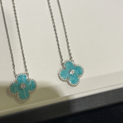 [Solara Jewelry ]クローバー 15MM ダイヤモンド SVRES ポーセリン ネックレス シルバー