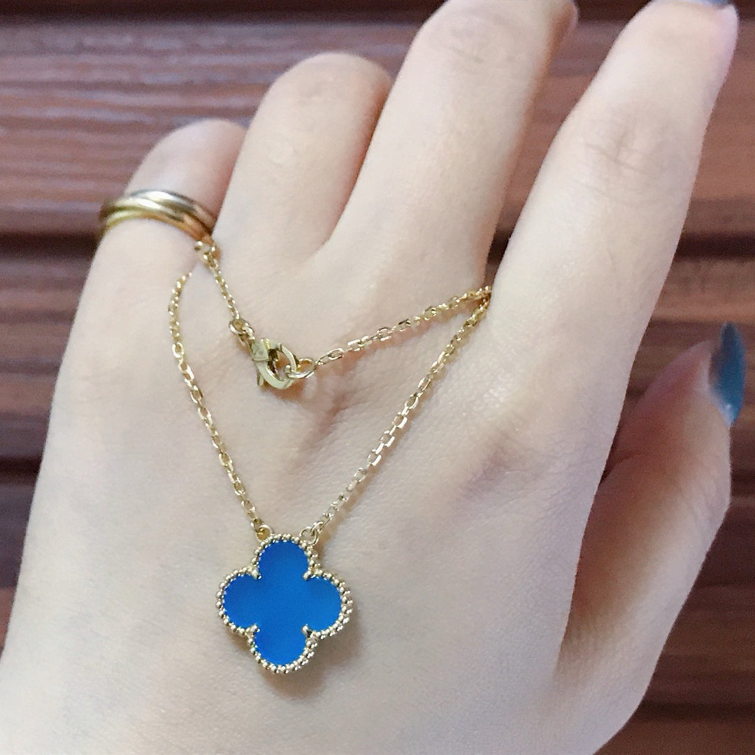 [Solara Jewelry ]CLOVER 15MM BLUE AGATE NECKLACE