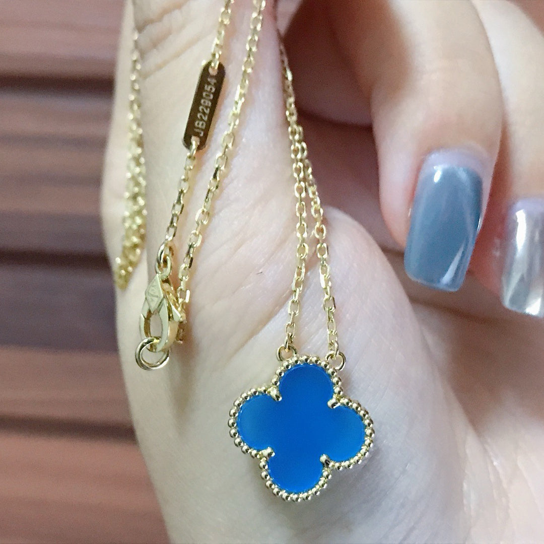 [Solara Jewelry ]CLOVER 15MM BLUE AGATE NECKLACE