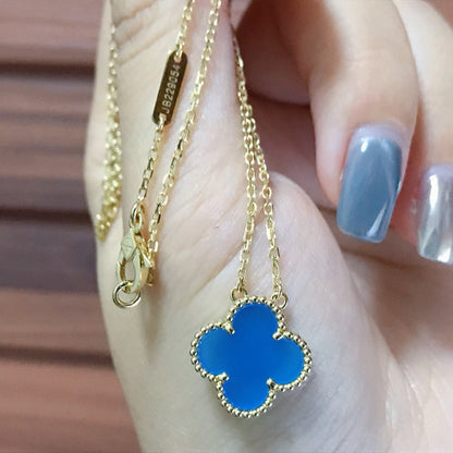 [Solara Jewelry ]CLOVER 15MM BLUE AGATE NECKLACE