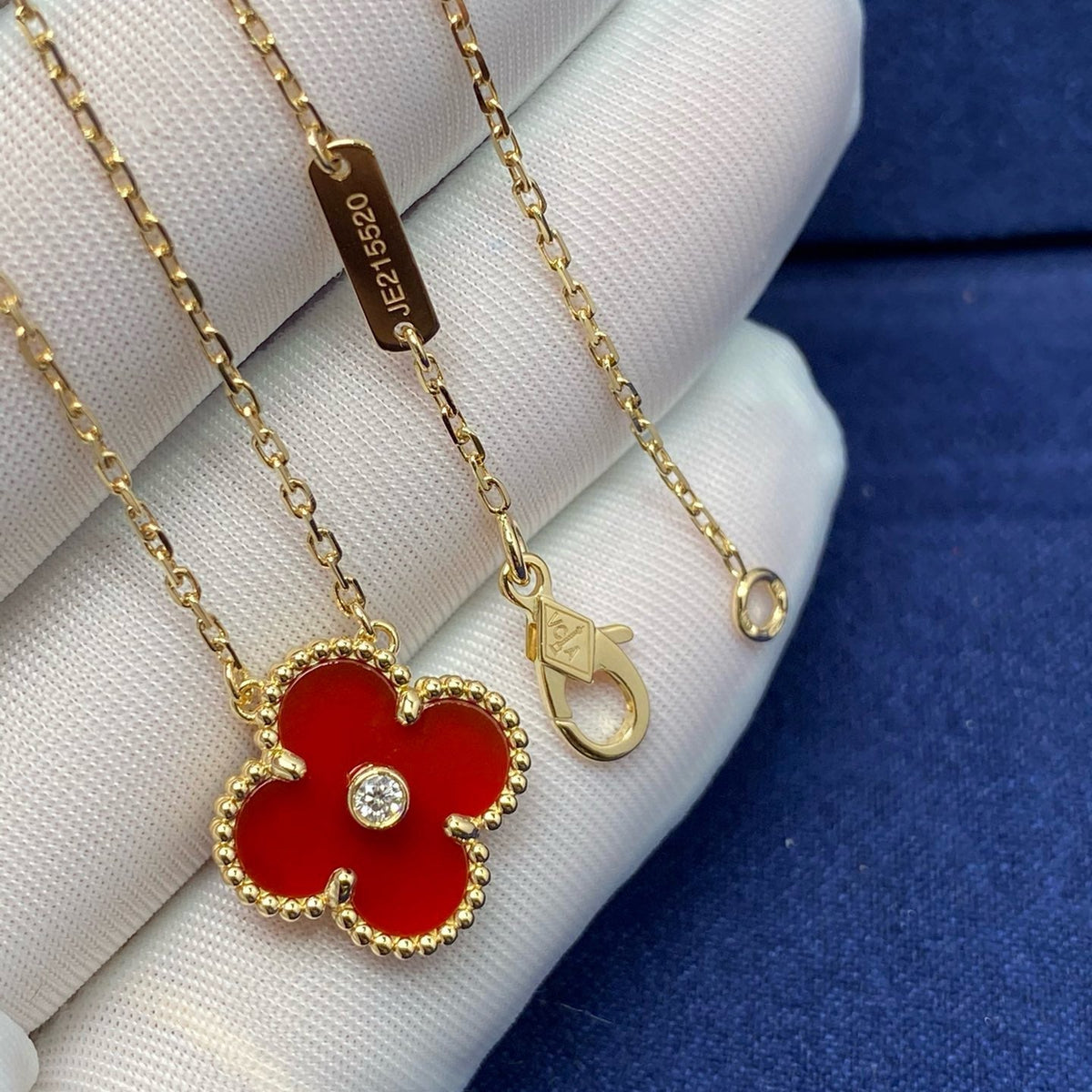 [Solara Jewelry ]クローバー 15mm ダイヤモンド カーネリアン ネックレス