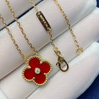 [Solara Jewelry ]クローバー 15mm ダイヤモンド カーネリアン ネックレス